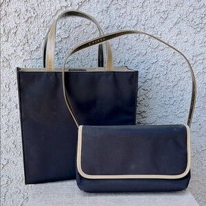 Vintage Ralph Lauren Black Tan Handbag Set 2pc Shoulder Bag Tote Purse Matching